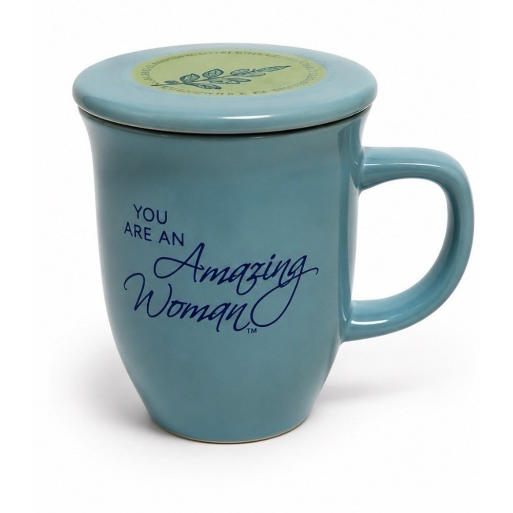 Abbey + CA Gift You Are An Amazing Woman Lidded Ceramic Mug Aqua Teal NEW